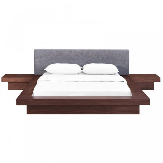 Freja 3 Piece Queen Fabric Bedroom Set, Walnut Gray