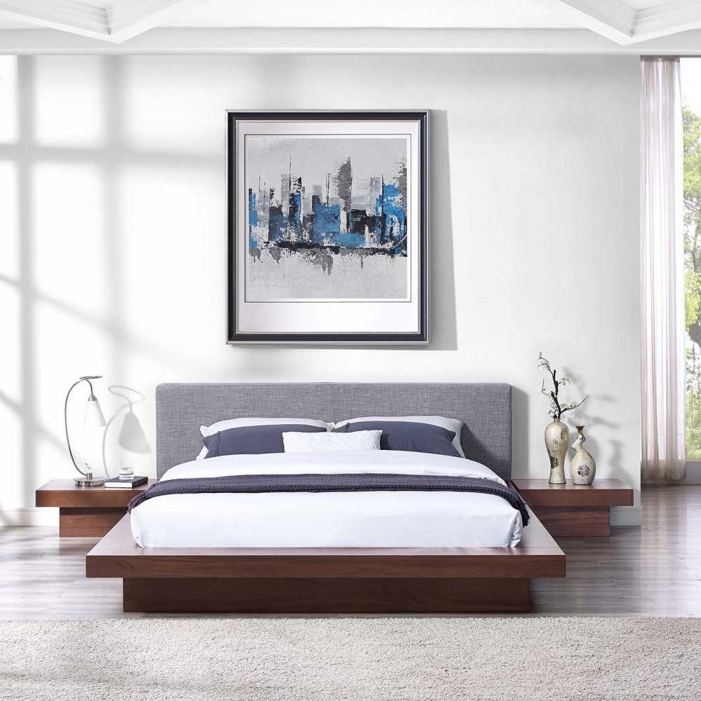 Freja 3 Piece Queen Fabric Bedroom Set, Walnut Gray