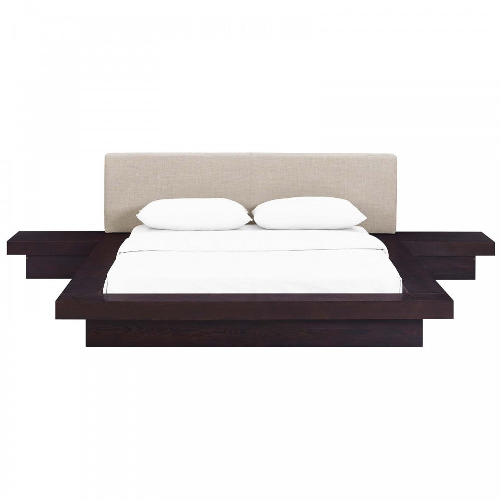 Freja 3 Piece Queen Fabric Bedroom Set, Gray