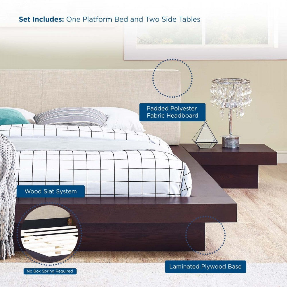 Freja 3 Piece Queen Fabric Bedroom Set, Gray