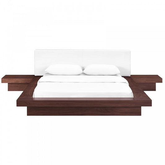 Freja 3 Piece Queen Vinyl Bedroom Set, Walnut White