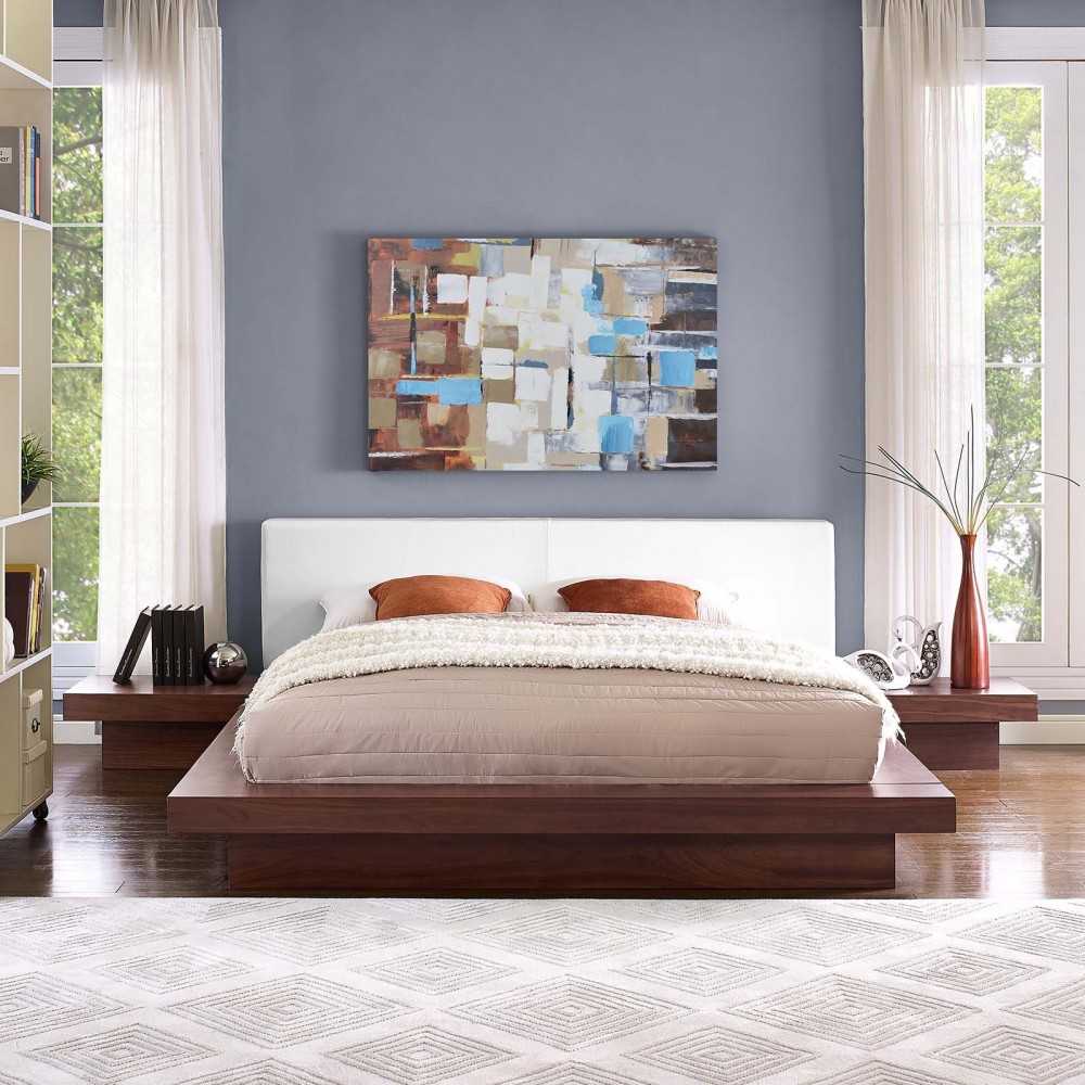 Freja 3 Piece Queen Vinyl Bedroom Set, Walnut White
