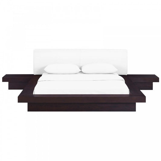 Freja 3 Piece Queen Vinyl Bedroom Set, Cappuccino White