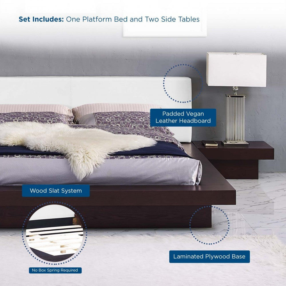 Freja 3 Piece Queen Vinyl Bedroom Set, Cappuccino White