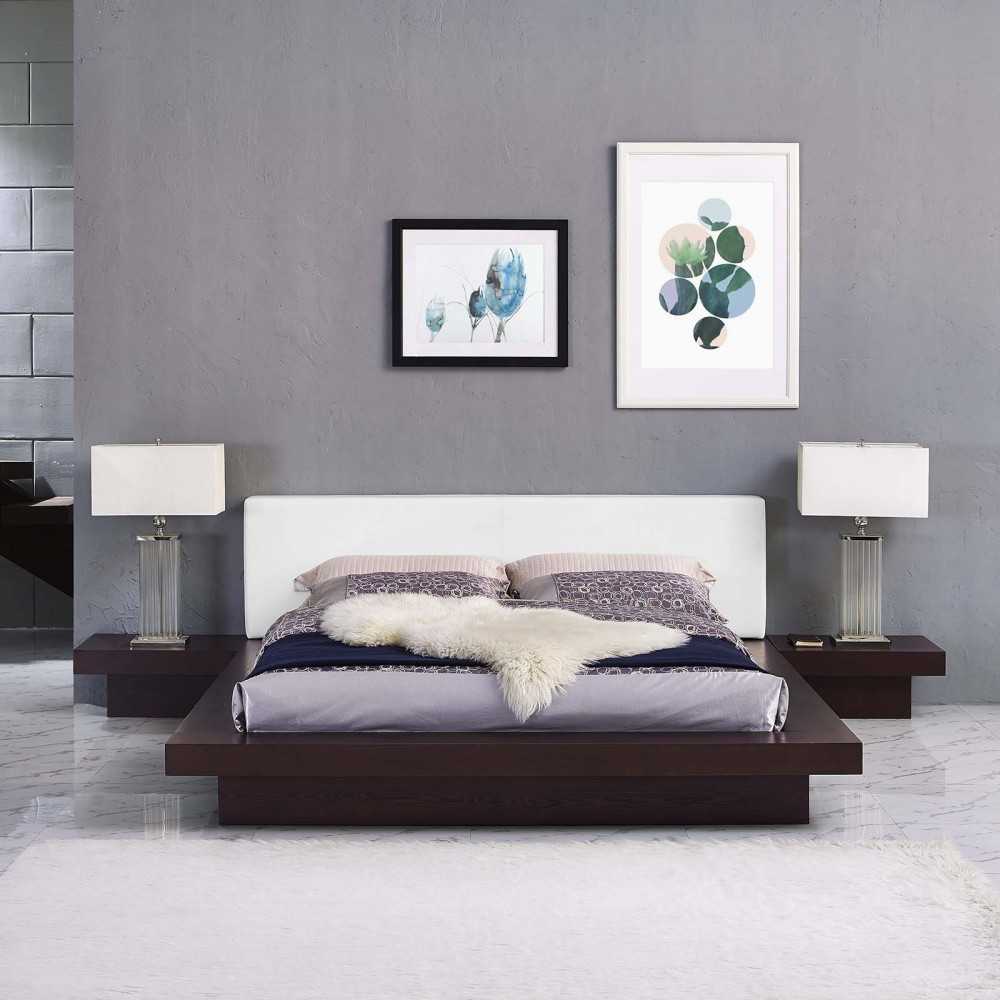 Freja 3 Piece Queen Vinyl Bedroom Set, Cappuccino White