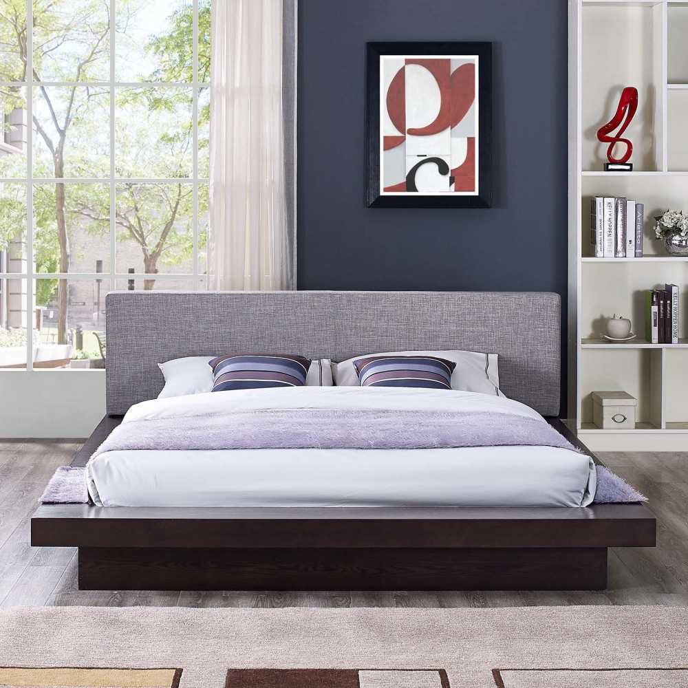 Freja Queen Fabric Platform Bed, Gray, MOD-5721-CAP-GRY-SET