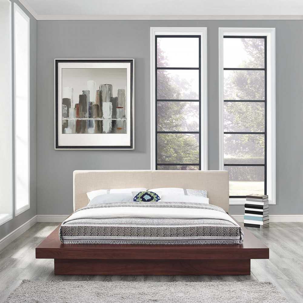 Freja Queen Fabric Platform Bed, White, MOD-5721-WAL-BEI-SET