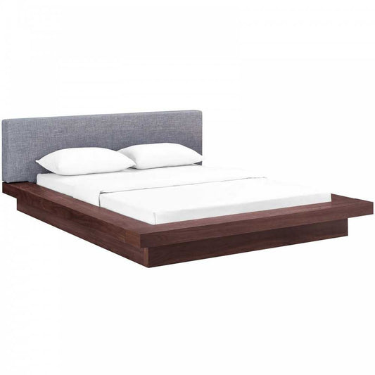 Freja Queen Fabric Platform Bed, Walnut Gray