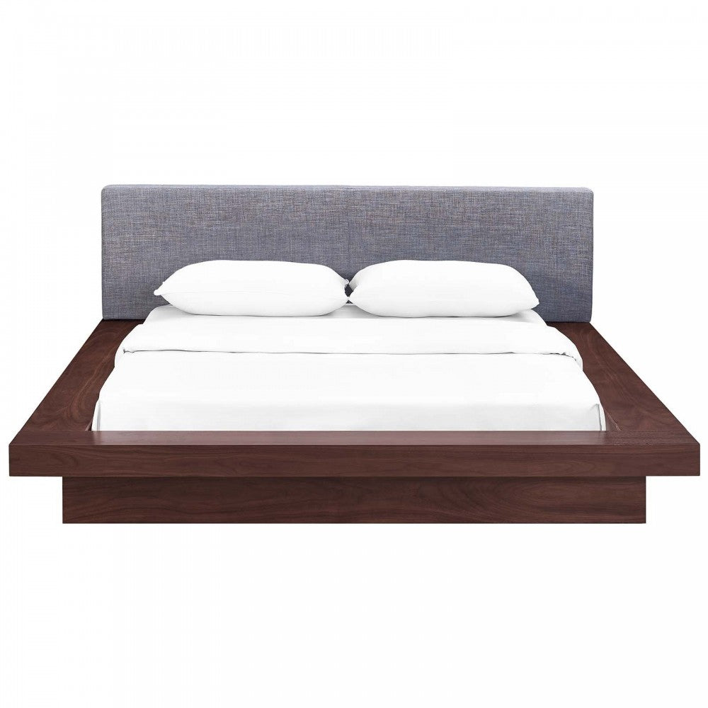 Freja Queen Fabric Platform Bed, Walnut Gray