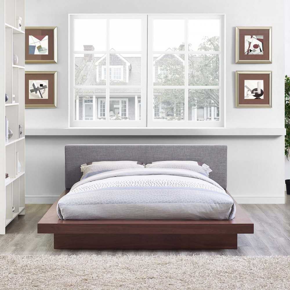 Freja Queen Fabric Platform Bed, Walnut Gray