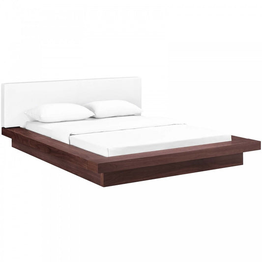 Freja Queen Vinyl Platform Bed, Walnut White