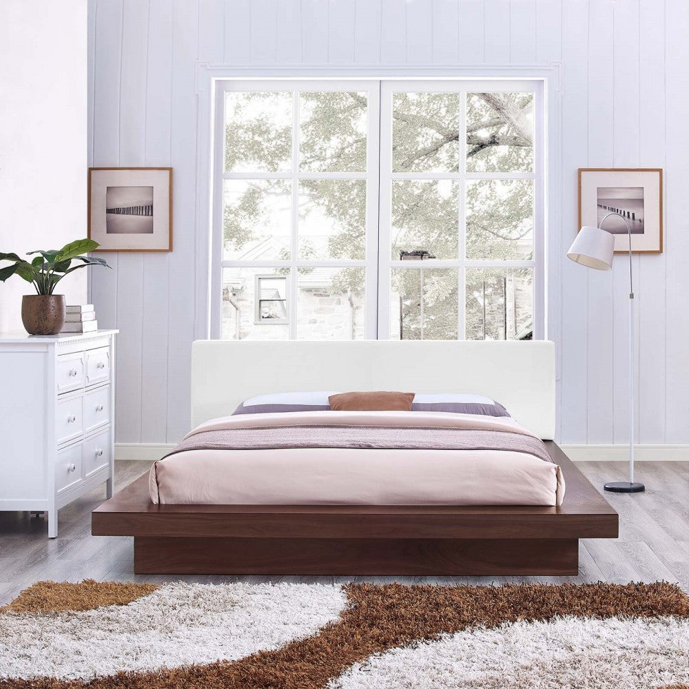 Freja Queen Vinyl Platform Bed, Walnut White