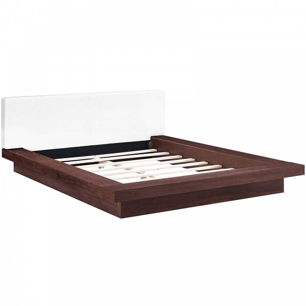 Freja Queen Vinyl Platform Bed, Walnut White