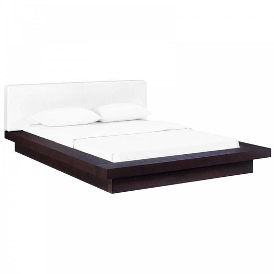 Freja Queen Vinyl Platform Bed, Cappuccino White