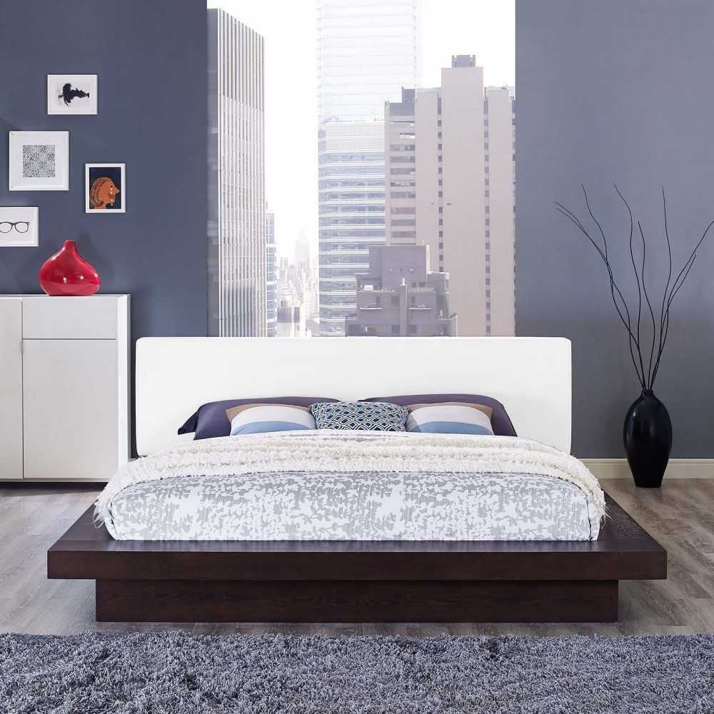 Freja Queen Vinyl Platform Bed, Cappuccino White