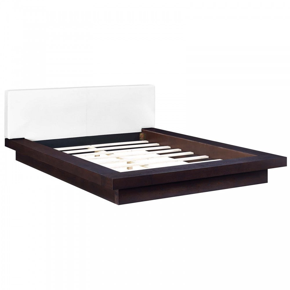 Freja Queen Vinyl Platform Bed, Cappuccino White