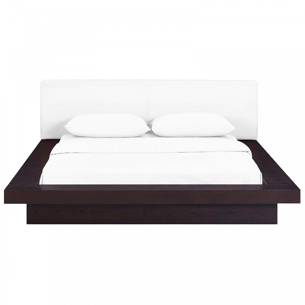 Freja Queen Vinyl Platform Bed, Cappuccino White