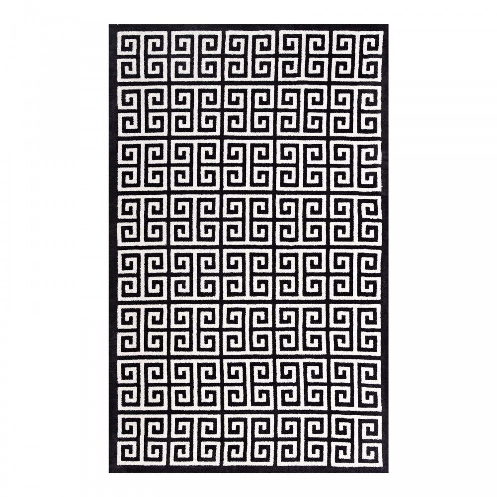 Freydis Greek Key 5x8 Area Rug, Black and White