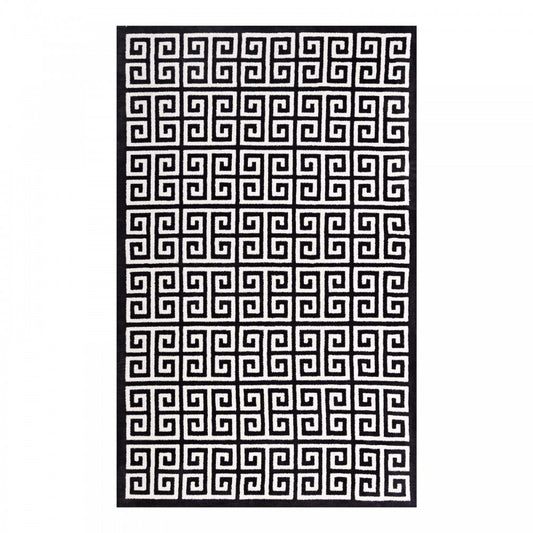 Freydis Greek Key 5x8 Area Rug, Black and White