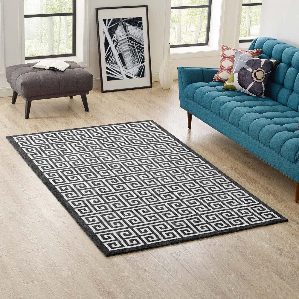 Freydis Greek Key 5x8 Area Rug, Black and White