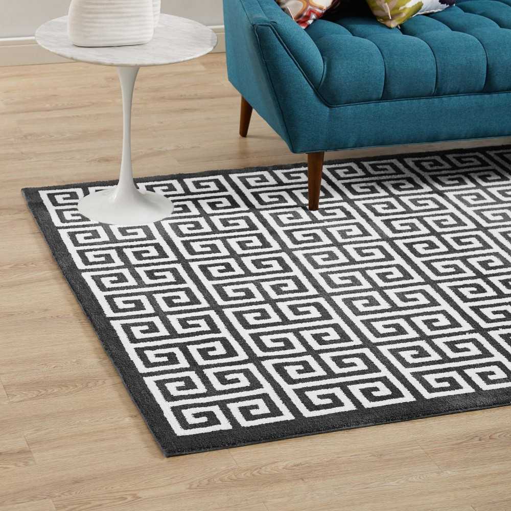 Freydis Greek Key 5x8 Area Rug, Black and White