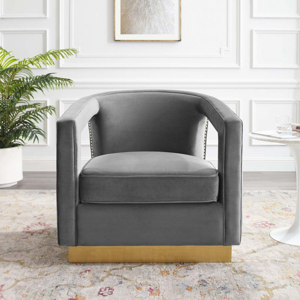 Frolick Performance Velvet Armchair, Gray