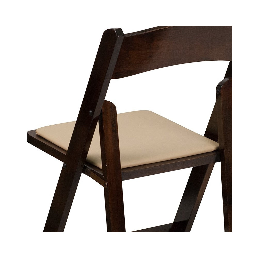 Fruitwood Wood Folding Chair with Vinyl Padded Seat