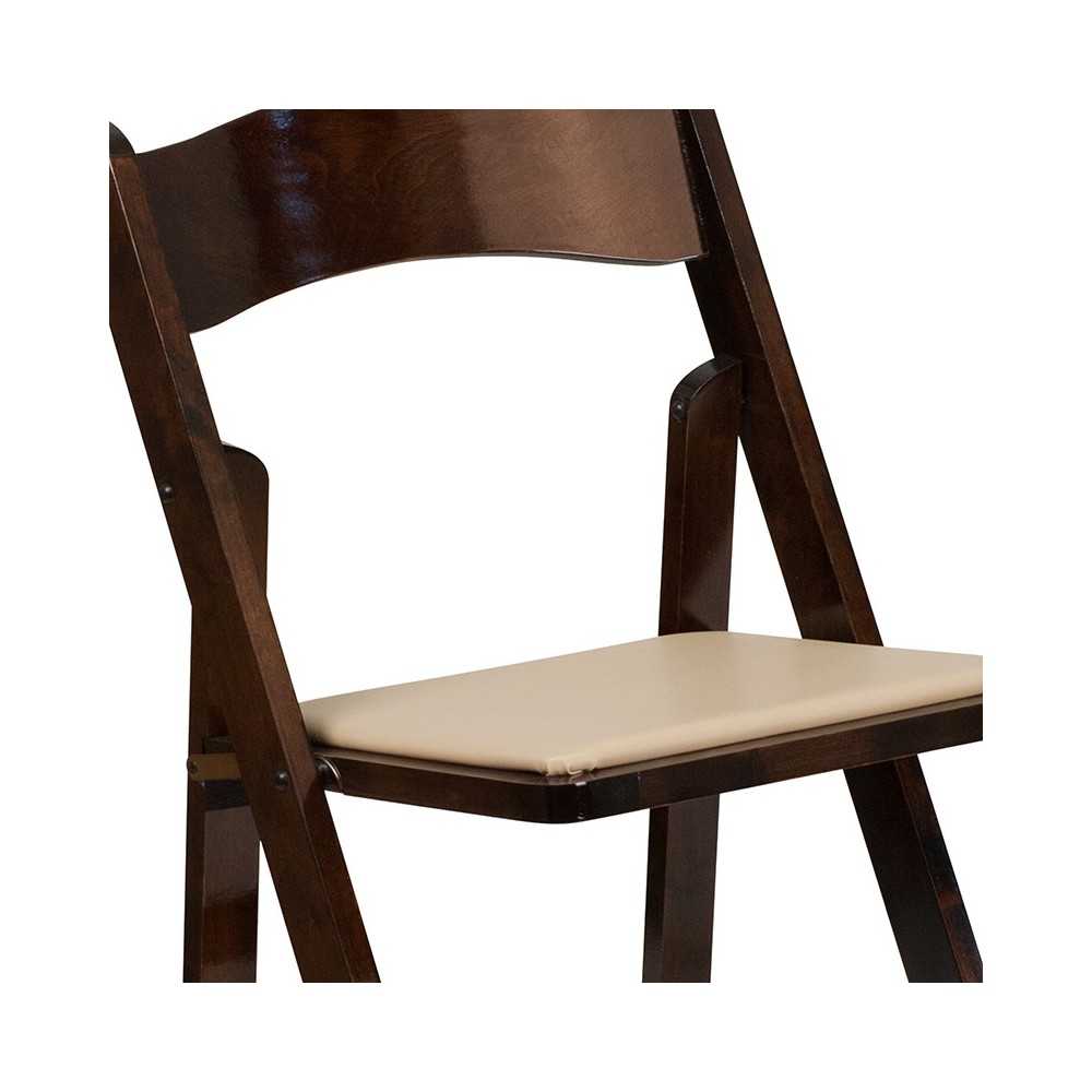 Fruitwood Wood Folding Chair with Vinyl Padded Seat
