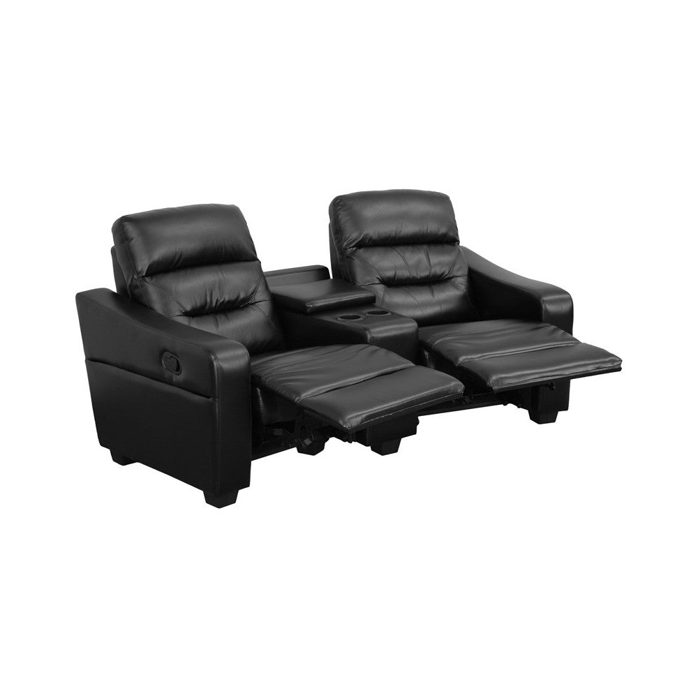 Futura Series 2-Seat Reclining Black LeatherSoft Theater Seating Unit with Cup Holders