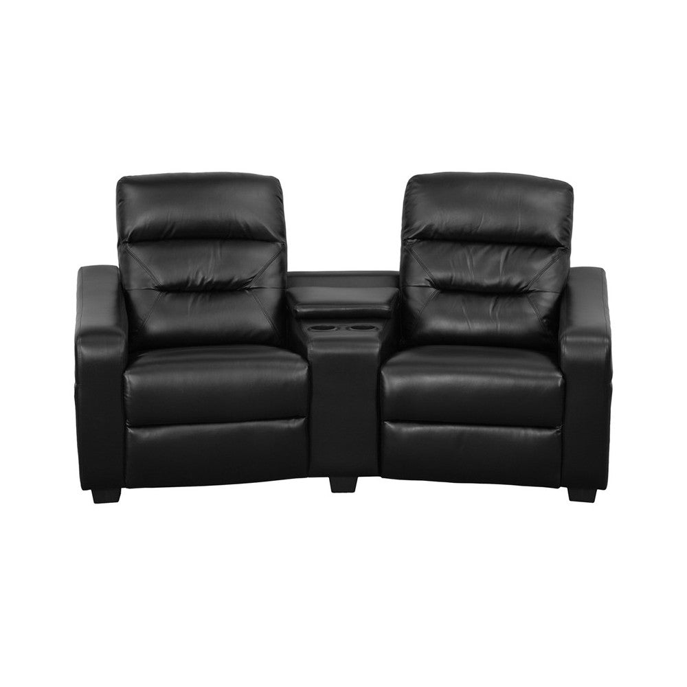 Futura Series 2-Seat Reclining Black LeatherSoft Theater Seating Unit with Cup Holders