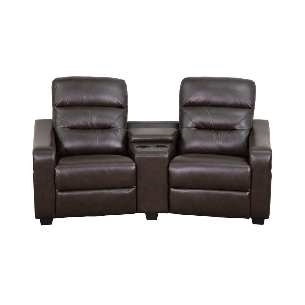 Futura Series 2-Seat Reclining Brown LeatherSoft Theater Seating Unit with Cup Holders