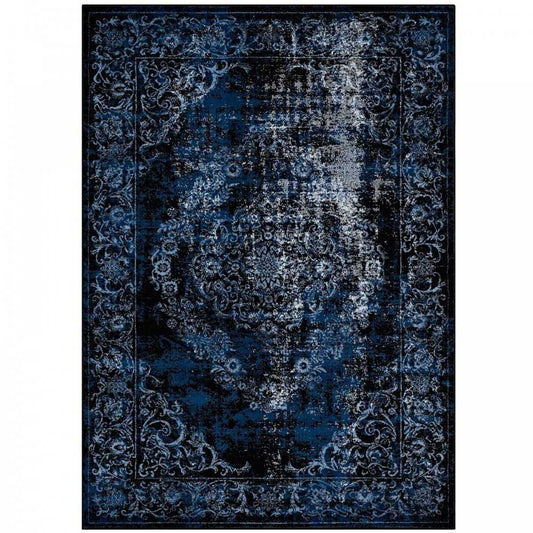 Gamela Rustic Vintage Ornate Floral Medallion 8x10 Area Rug, Moroccan Blue and Light Blue