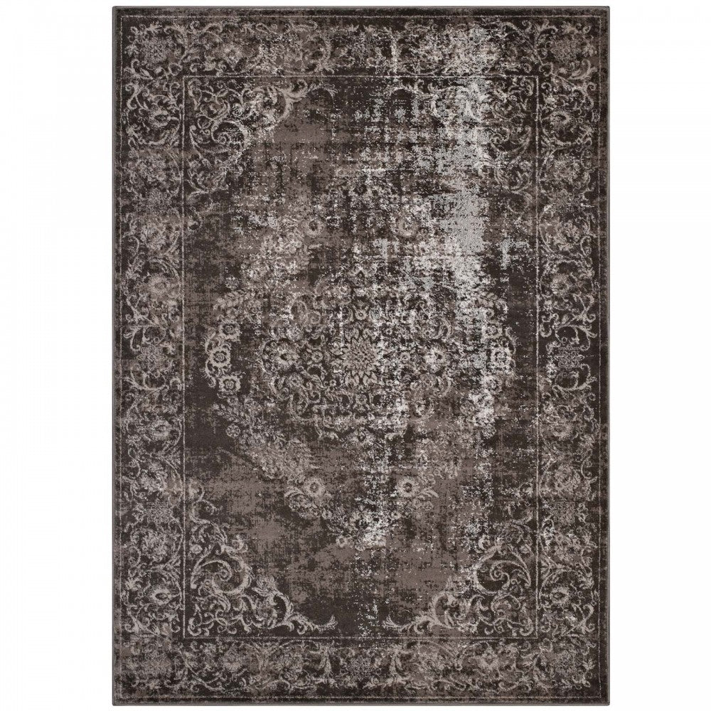 Gamela Rustic Vintage Ornate Floral Medallion 8x10 Area Rug, Antique Light and Dark Brown