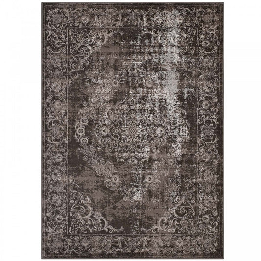 Gamela Rustic Vintage Ornate Floral Medallion 8x10 Area Rug, Antique Light and Dark Brown