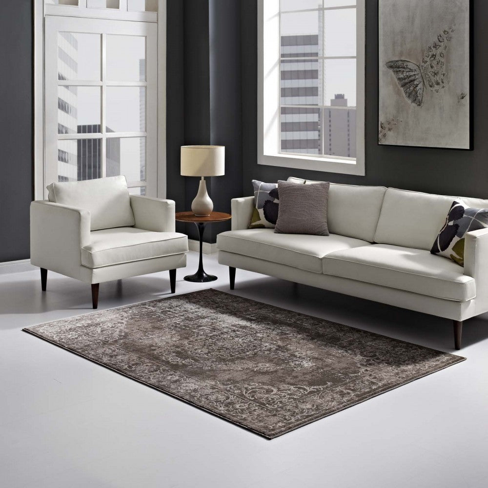 Gamela Rustic Vintage Ornate Floral Medallion 8x10 Area Rug, Antique Light and Dark Brown