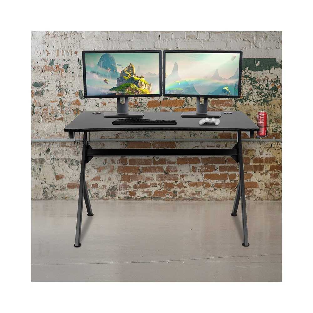 Gaming Desk 45.25" x 29" Computer Table Gamer Workstation with Headphone Holder and 2 Cable Management Holes