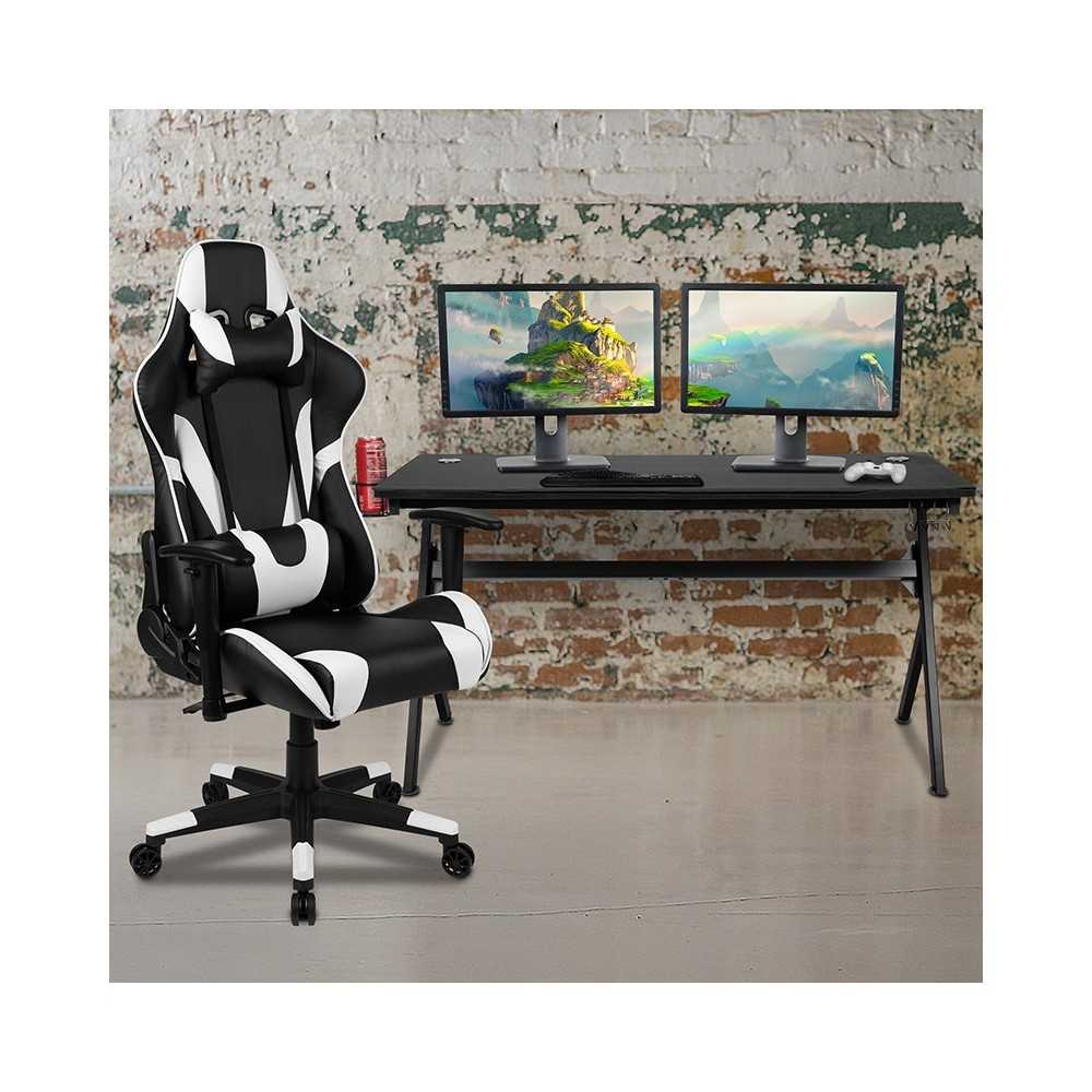Gaming Desk and Black Reclining Gaming Chair Set /Cup Holder/Headphone Hook/Removable Mouse Pad Top - Wire Management