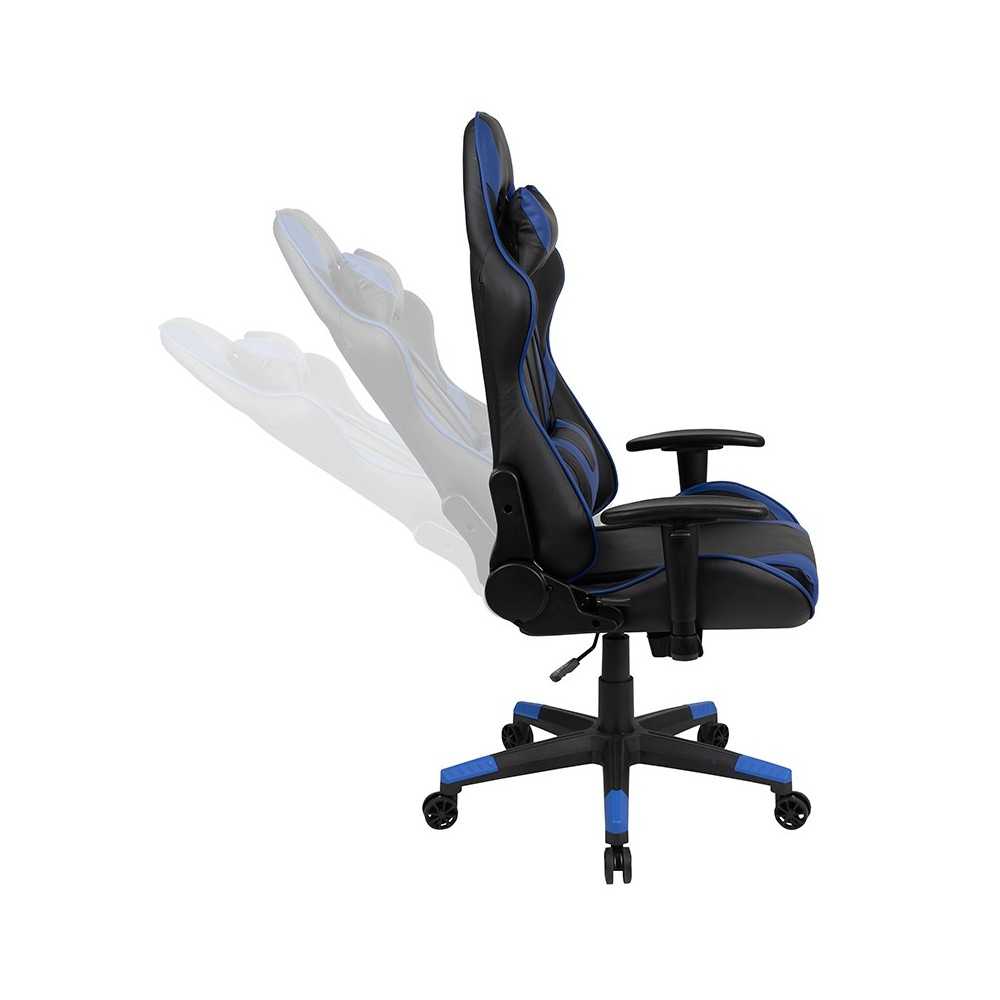 Gaming Desk and Blue/Black Reclining Gaming Chair Set /Cup Holder/Headphone Hook/Removable Mouse Pad Top - Wire Management