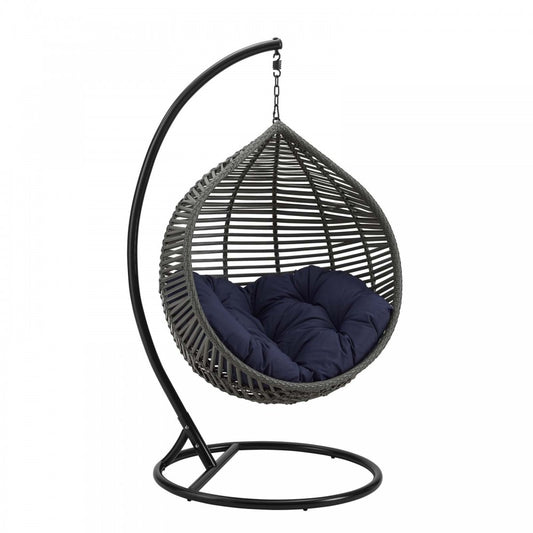 Garner Teardrop Outdoor Patio Swing Chair, Gray Navy
