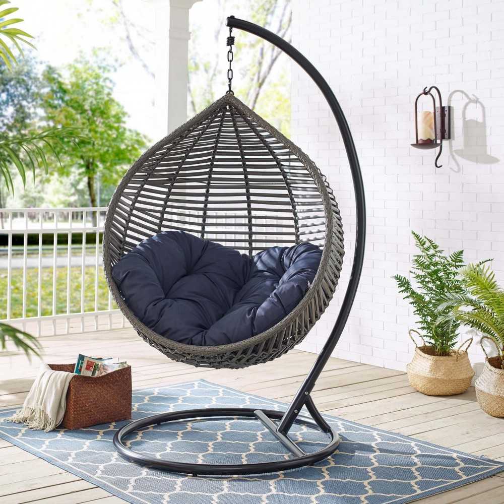Garner Teardrop Outdoor Patio Swing Chair, Gray Navy