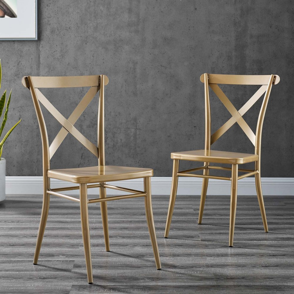 Gear Metal Dining Chairs - Set of 2, Gold