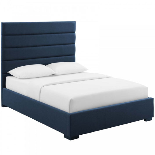 Genevieve Queen Upholstered Fabric Platform Bed, Blue