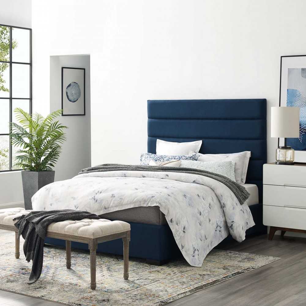 Genevieve Queen Upholstered Fabric Platform Bed, Blue