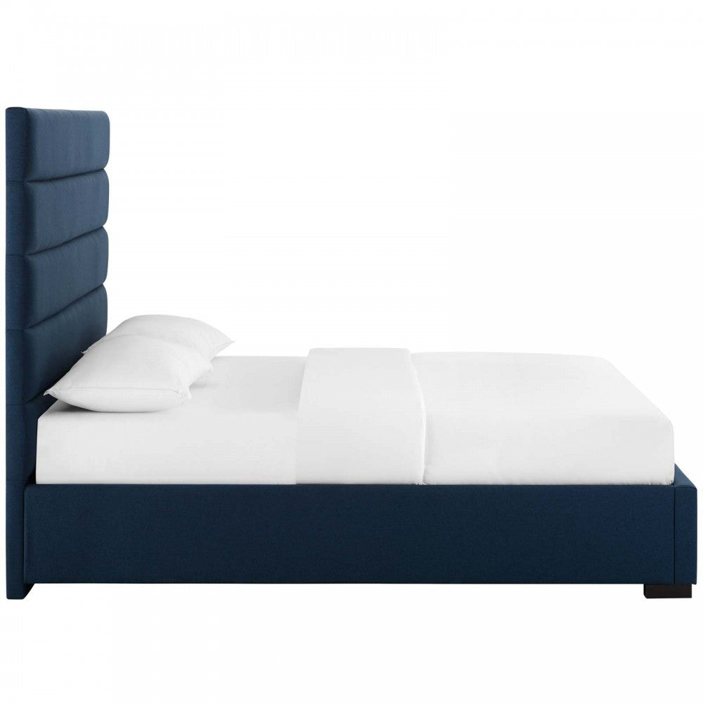 Genevieve Queen Upholstered Fabric Platform Bed, Blue