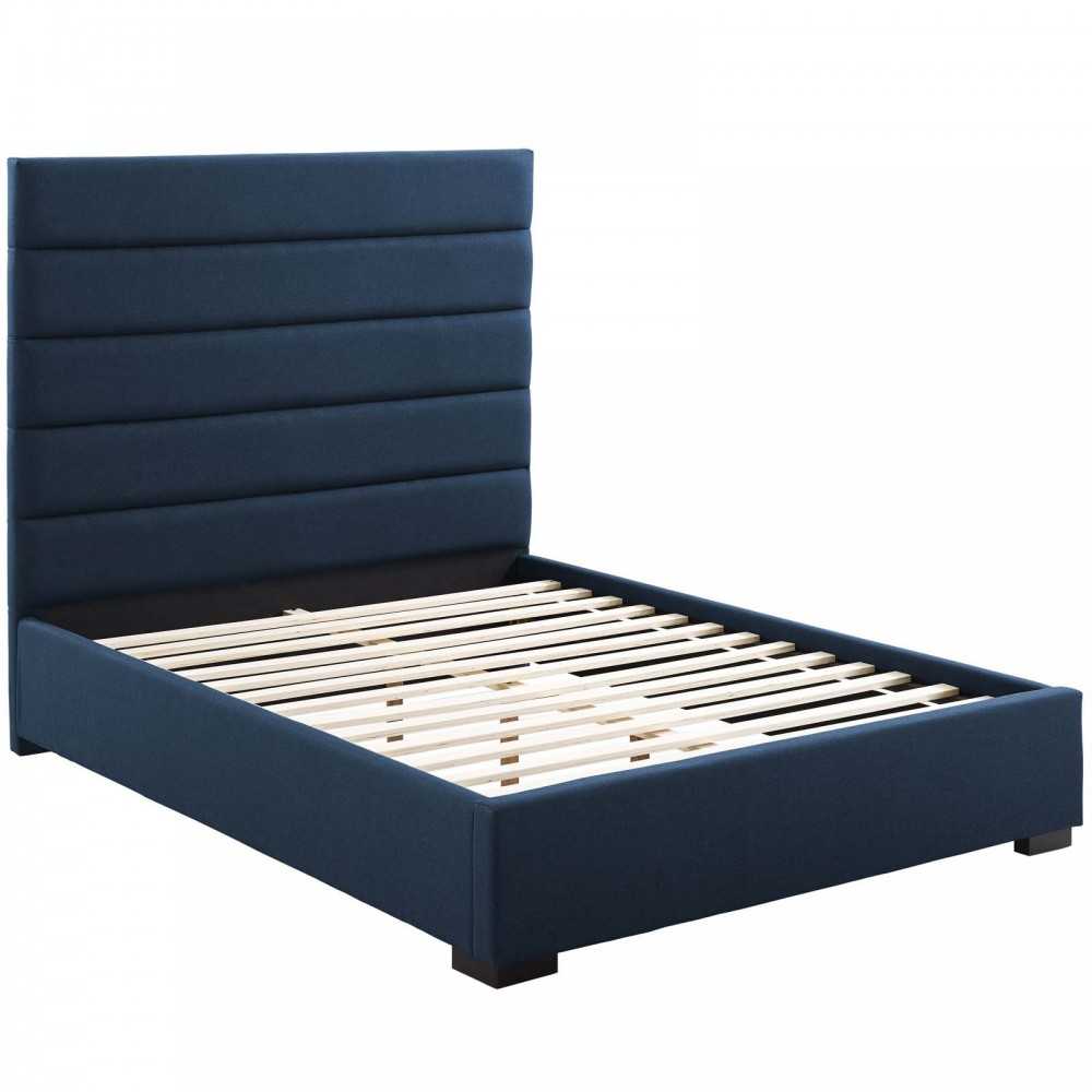 Genevieve Queen Upholstered Fabric Platform Bed, Blue