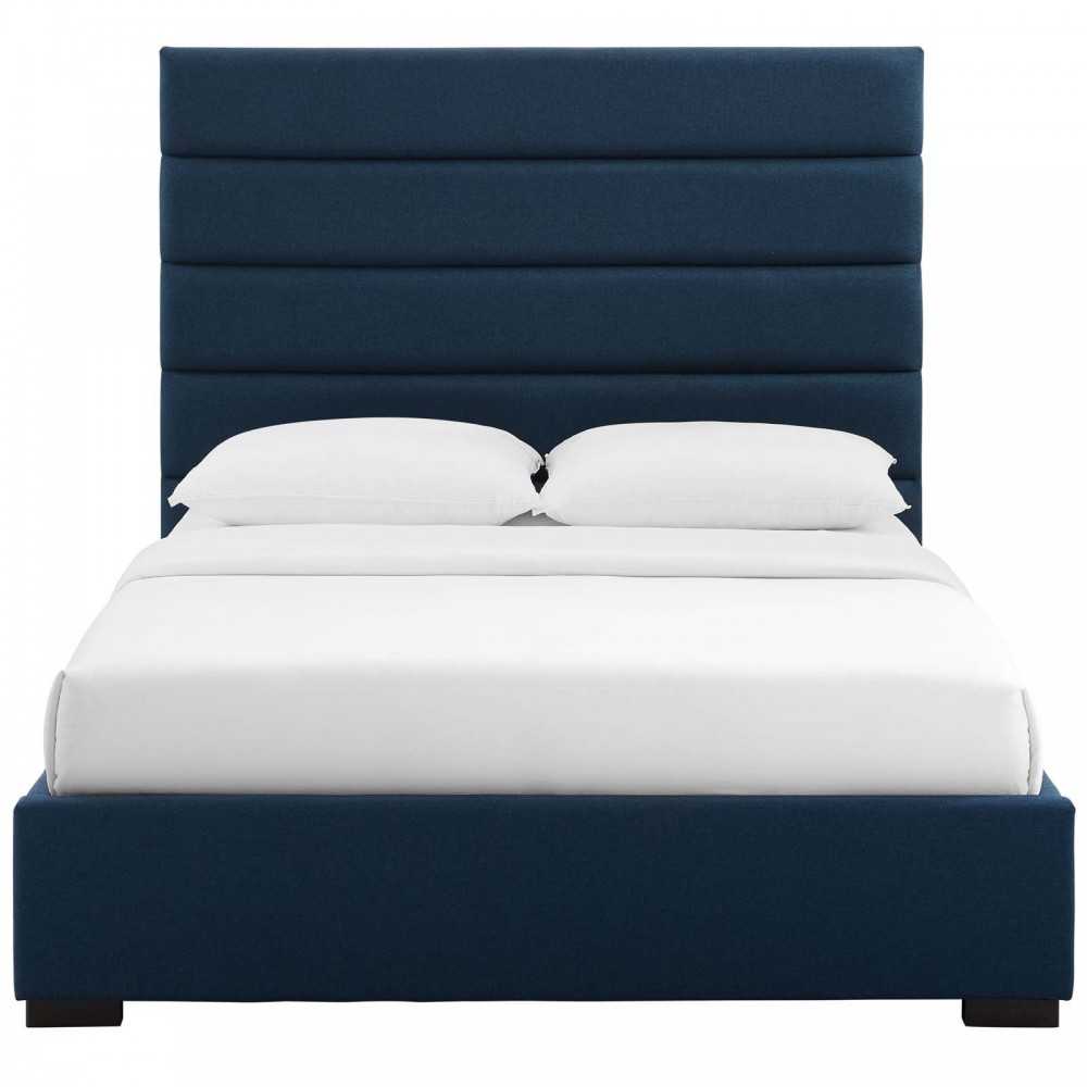 Genevieve Queen Upholstered Fabric Platform Bed, Blue