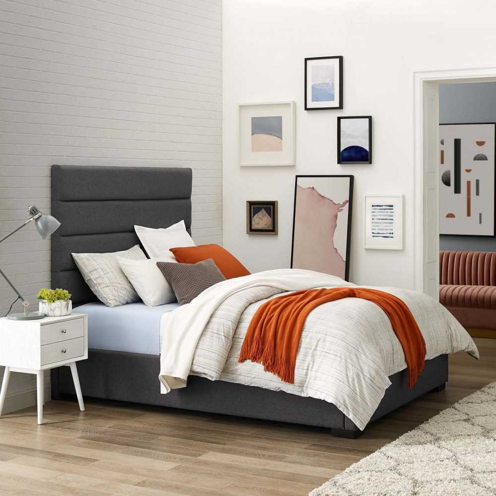 Genevieve Queen Upholstered Fabric Platform Bed, Gray