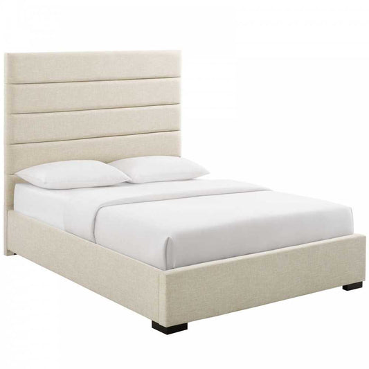 Genevieve Queen Upholstered Fabric Platform Bed, Beige