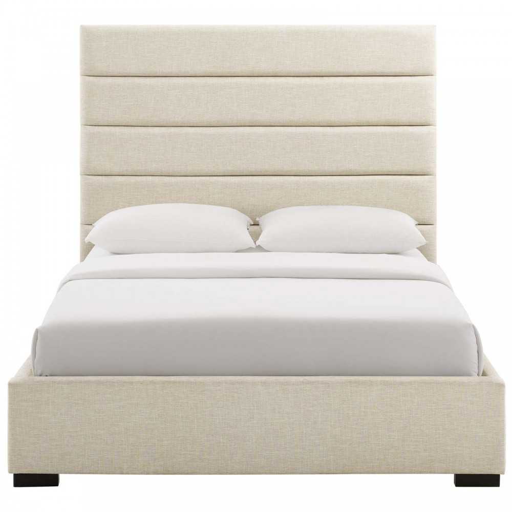 Genevieve Queen Upholstered Fabric Platform Bed, Beige