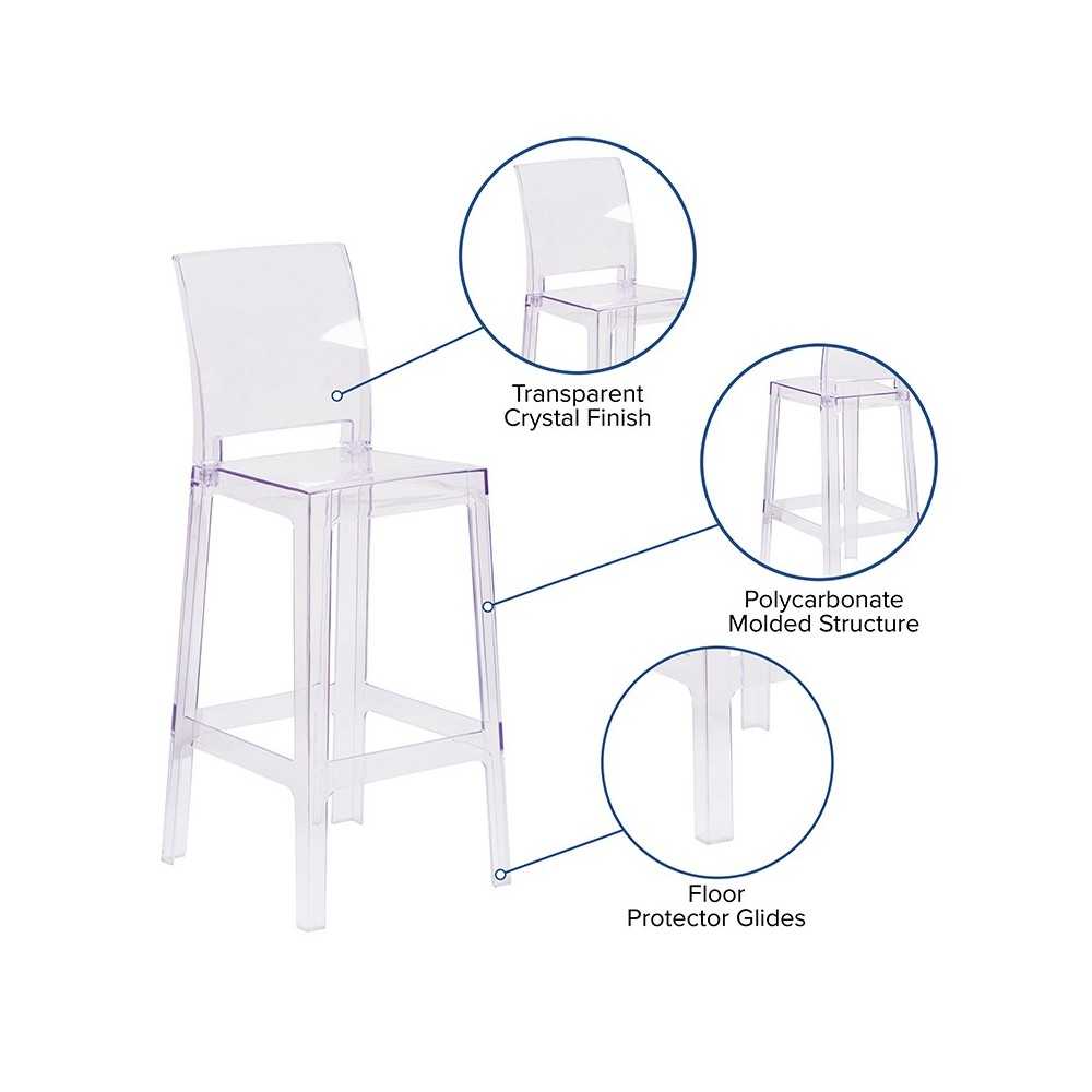 Ghost Barstool with Square Back in Transparent Crystal